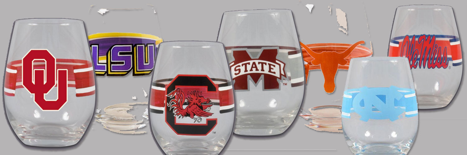 College football team logo stemless wine glass