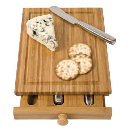 Bamboo cutting board with cheese tools