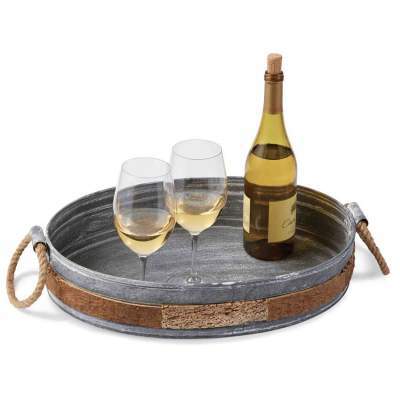 Cork and Tin Wine Serving Tray