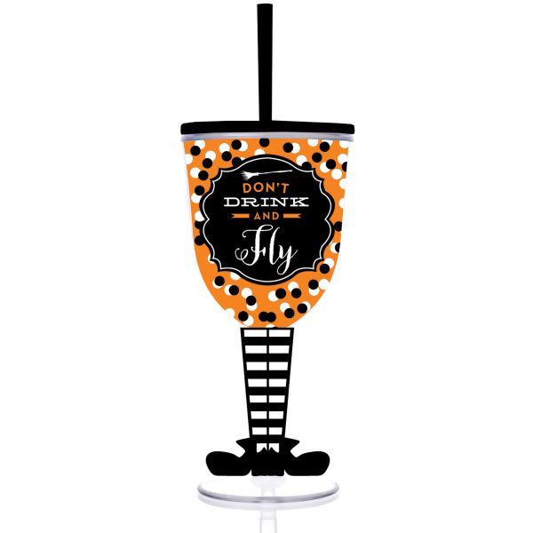 Don't Drink and Fly Insulated Halloween wine glass with straw