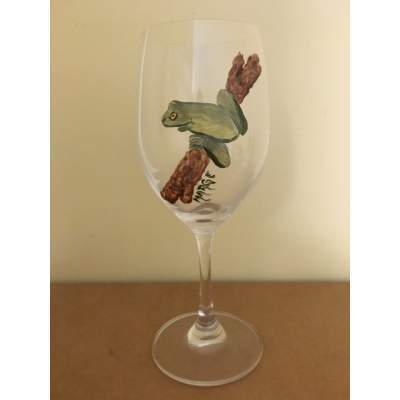 Hand painted frog wine glass