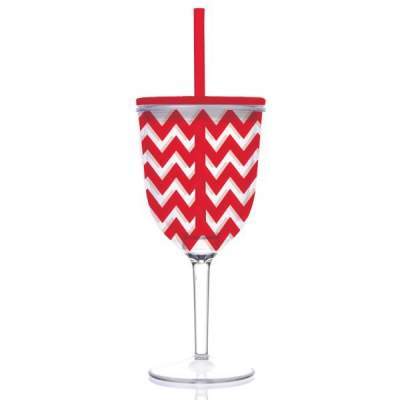 Red chevron wine glass tumbler with straw