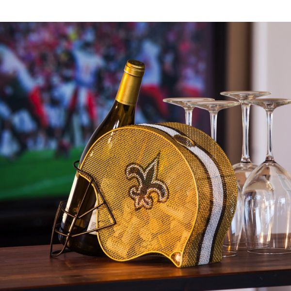 New Orleans Saints wine bottle and cork cage holder