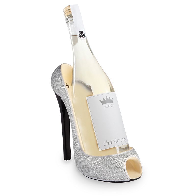 Silver glitter high heel wine bottle holder